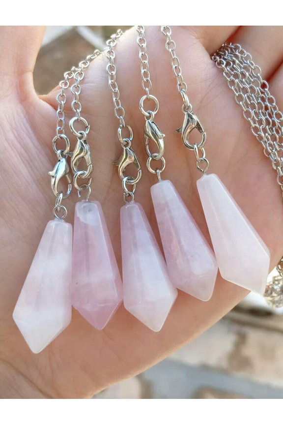 5pcs Rose Quartz Gems stone Pendulum Pendants Chakra Reiki Healing Amulet