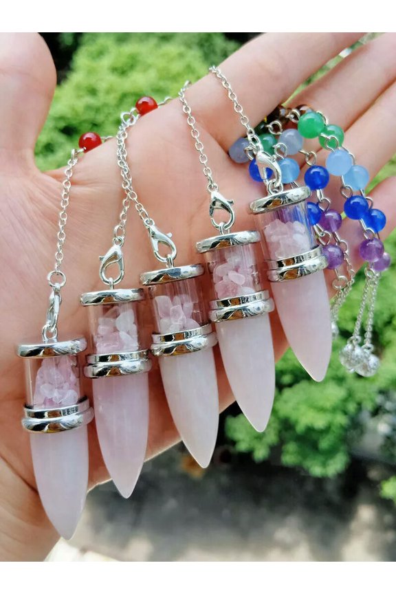 5pcs Rose Quartz Stone Chakra Pendulum Pendants Energy Reiki Healing Amulet