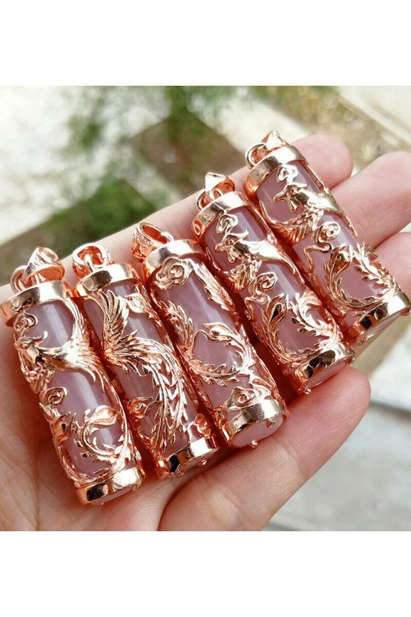 5pcs Rose Quartz stone Phoenix Pendants Chakra Reiki Healing Amulet Power