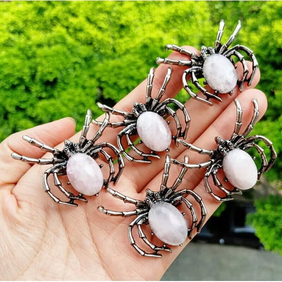 K-KED 5pcs Rose Quartz stone Spider Pendants Brooch Chakra Reiki Healing Amulet