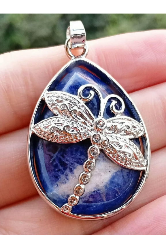 5pcs Sodalite Gems Stone Dragonfly Pendants Energy Chakra Amulet Wholesale