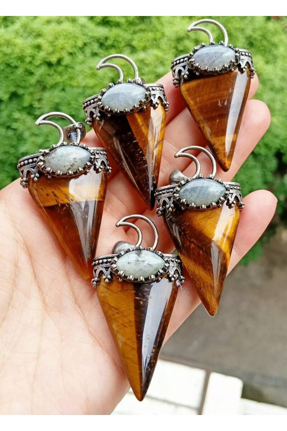 5pcs Tiger Eye Stone Labradorite Stone Pendants Energy Reiki Healing Amulet