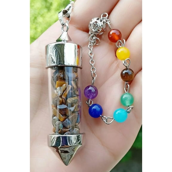 K-KED 5pcs Tiger eye Bottle Chakra Pendulum Prism Magic Wand Energy Reiki Healing