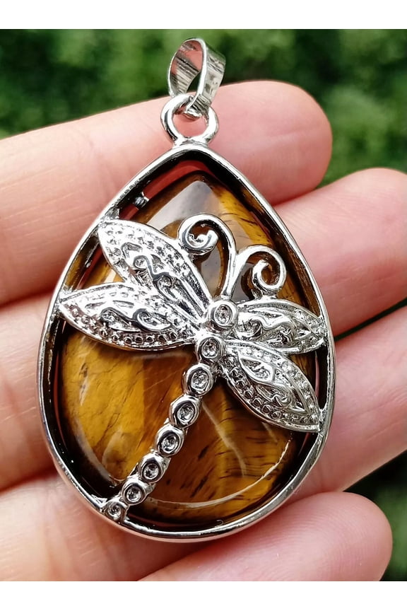 5pcs Tiger eye Gems Stone Dragonfly Pendants Energy Chakra Amulet Wholesale