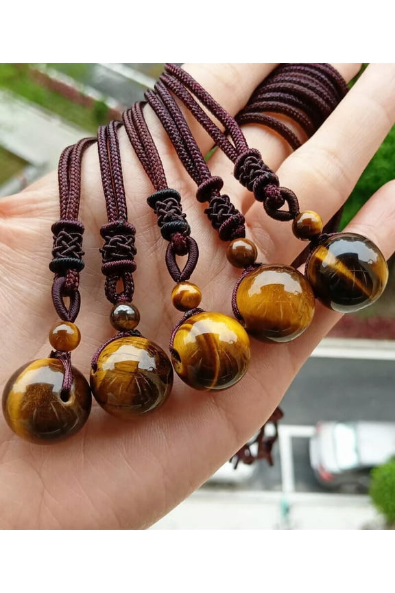 5pcs Tiger eye Stone ball Pendants Necklace Chakra Reiki Healing Amulet
