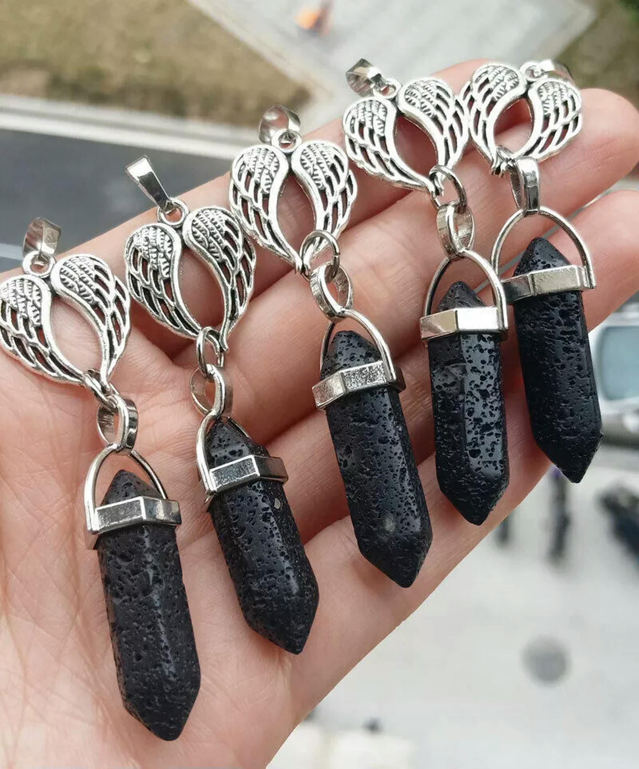K-KED 5pcs Volcano Lava Gems stone Angel Heart Pendants Chakra Reiki ...
