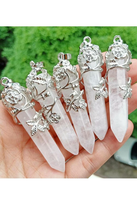 5pcs White Rock Quartz Stone Rose Pendants Chakra Reiki Healing Amulet Energy