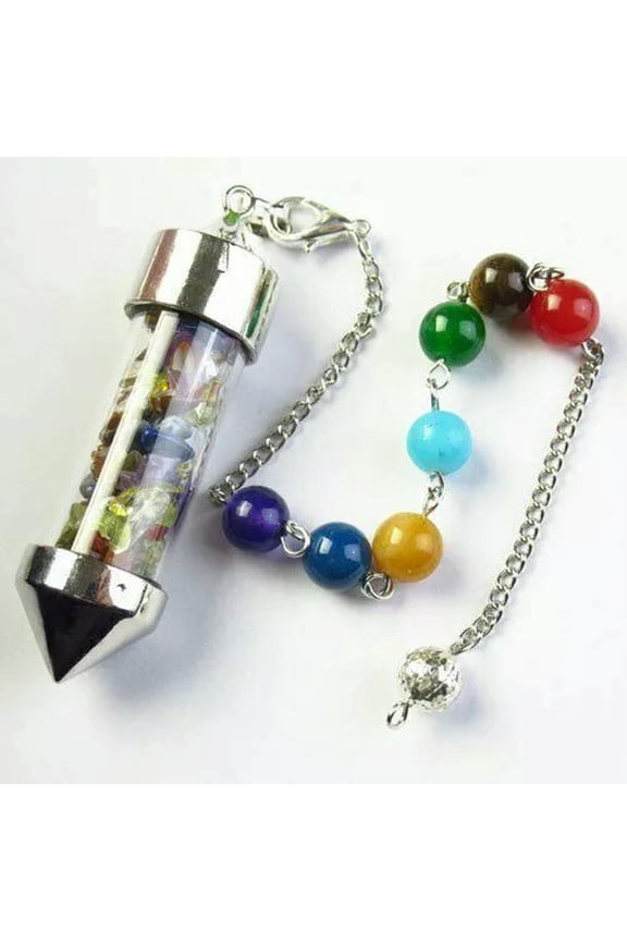 5pcs Wishing Bottle Pendulum Mixed Stone Chips 7 Chakra Ball Pendant