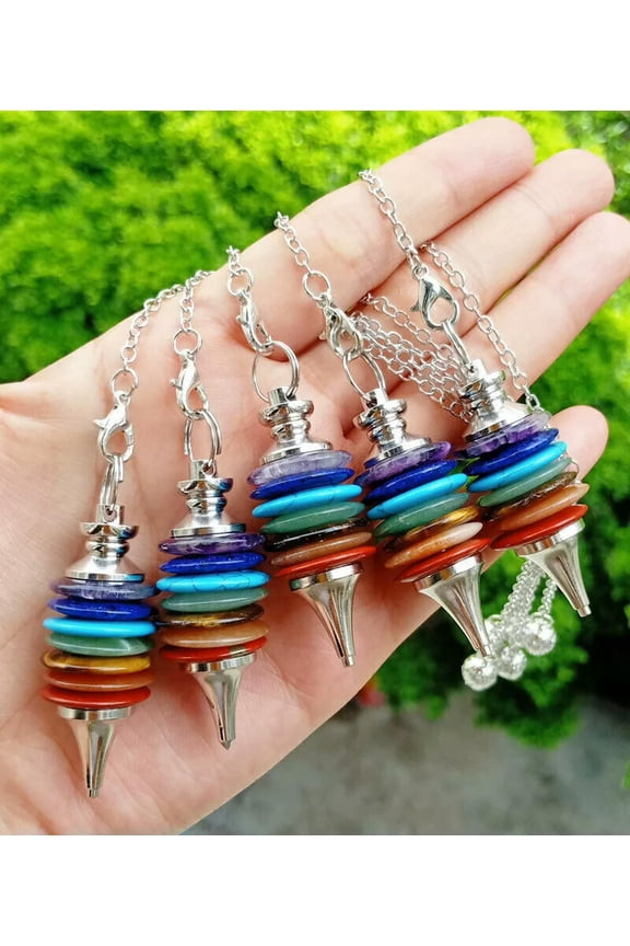 5pcs Yogao 7 Chakra Stone Pendulum Pendants Energy Chakra Reiki Healing Amulet
