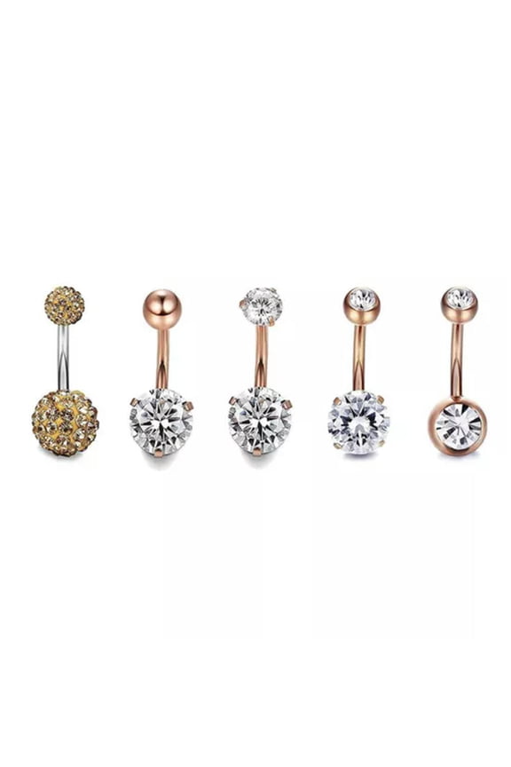 5x/Set Stainless Steel Crystal Navel Belly Button Rings Bar Piercing JewelU-qy_-Gold