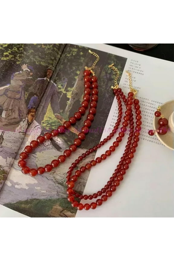 6/8/10/12mm Red Carnelian Stone Beads Necklace Jasper Crystal 18"-8 mm