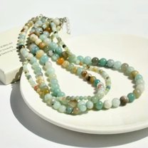 K-KED 6/8/10mm Natural Multicolor Amazonite Round Gemstone Beads Necklace 18''-6 mm