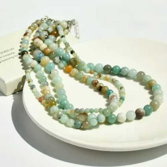 K-KED 6/8/10mm Natural Multicolor Amazonite Round Gemstone Beads Necklace 18''-6 mm