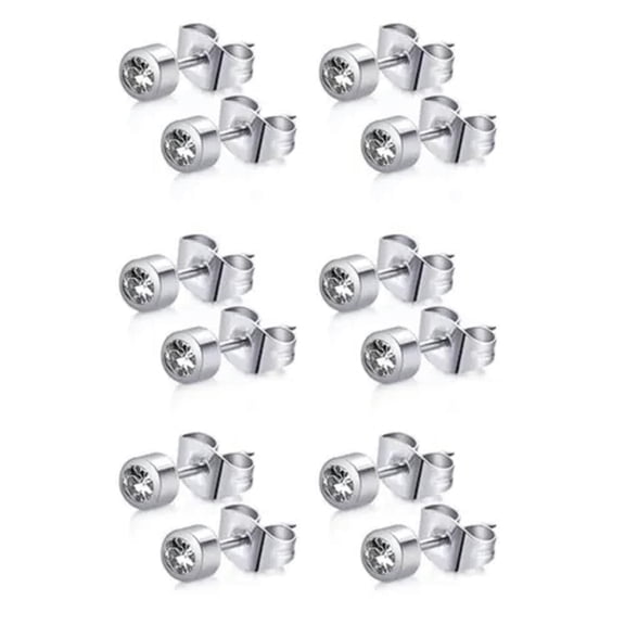 K-KED 6 Pairs Earrings Piercing Tool Kits Surgical Steel Ear Stud Cartilage Jewelry-Silver with stone