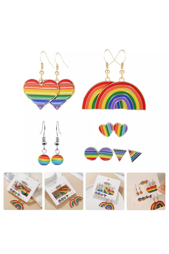 6 Pairs Pride Earrings for Women Trendy Rainbow Delicate Jewelry Set of Stud
