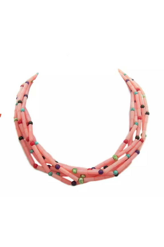 6 Strands Pearl Pink Coral Turquoise Jade NecklaceTorsade necklace lady jewelry