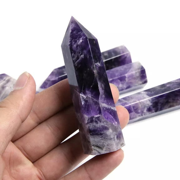 K-KED 60-70mm Natural Amethyst Quartz Crystal Point Wand Obelisk Mineral Rock 5x
