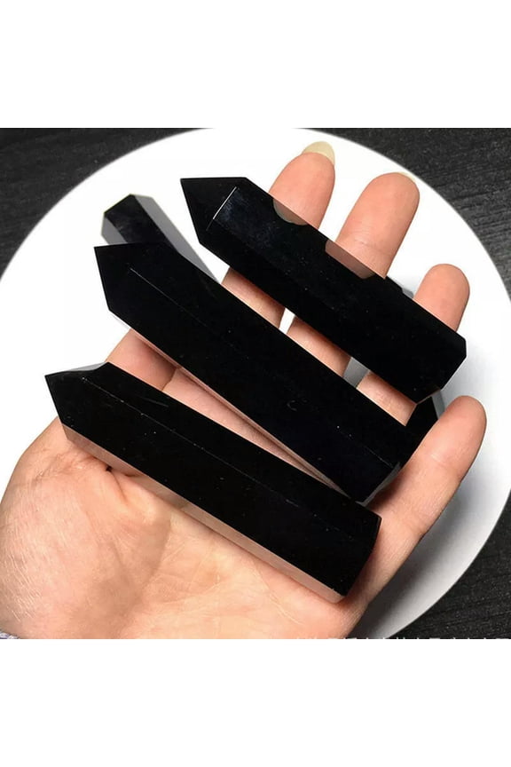 60-70mm Natural Gemstone Black Obsidian Crystal Point Quartz Wand Healing Decor