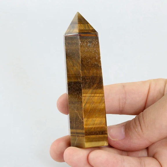 K-KED 60-70mm Natural Tiger's Eye Quartz Crystal Wand Point Obelisk Healing Reiki Rock-default