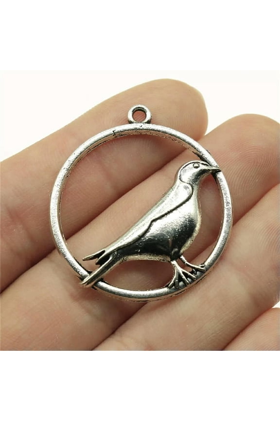 60 Pcs Antique Silver Bird Charms Pendant 33MM B12848
