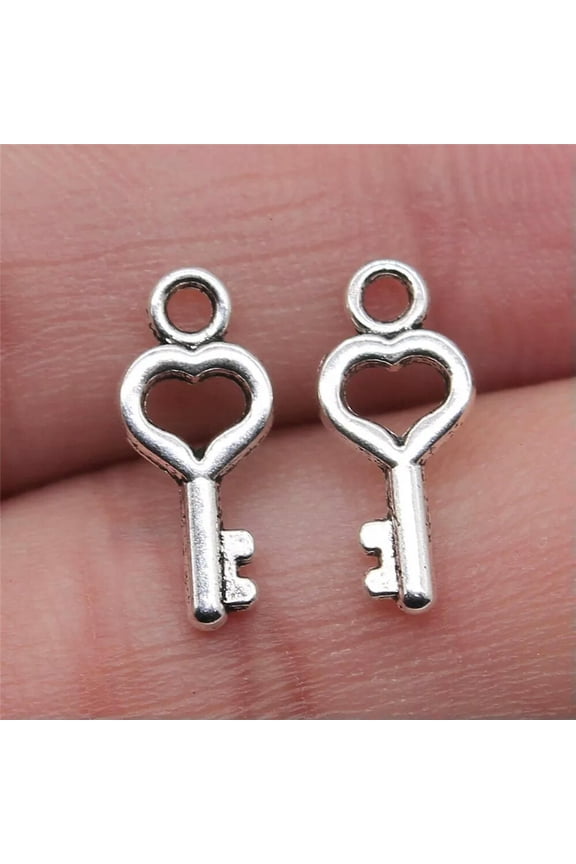600 Pcs Antique Silver Key Charms Pendant 15x7MM B14537