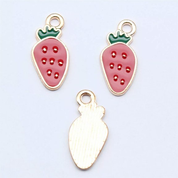 K-KED 60pcs KC Gold Color Alloy Enamel Strawberry Charms 18.4X8.5MM DIY Delicate Jewelry Making