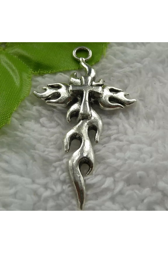 64 pcs tibet silver cross flame charms pendant 63x35mm B4074