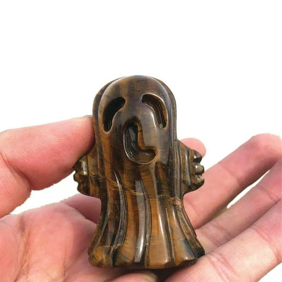 K-KED 65g Natural Tigers Eye Quartz Crystal Skull Carved Ghost Skeleton Healing Decor