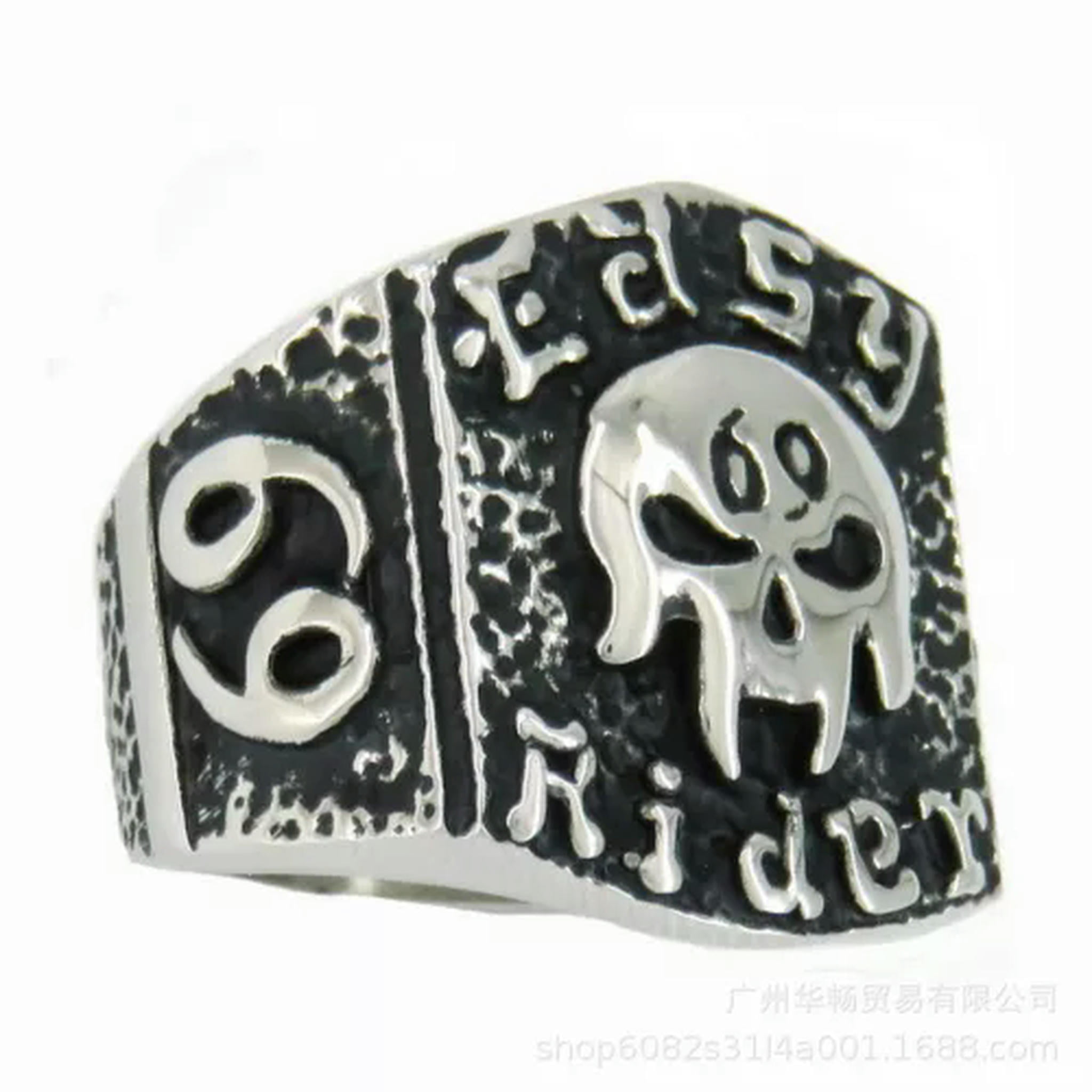 K-KED 69 Easy Rider Skull Ring Stainless Steel Gothic Skull Punk Men's ...