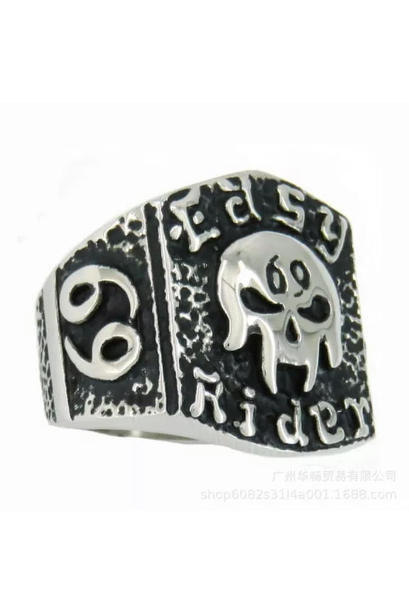 69 Easy Rider Skull Ring Stainless Steel Gothic Skull Punk Men's Cool Biker Ring-9