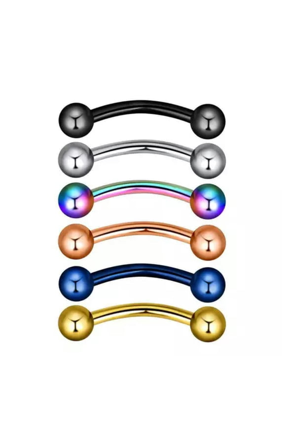 6PCS Mix Color Eyebrow Stud Curved Surgical Steel Bent Barbell Piercing Ring-8mm-6PCS