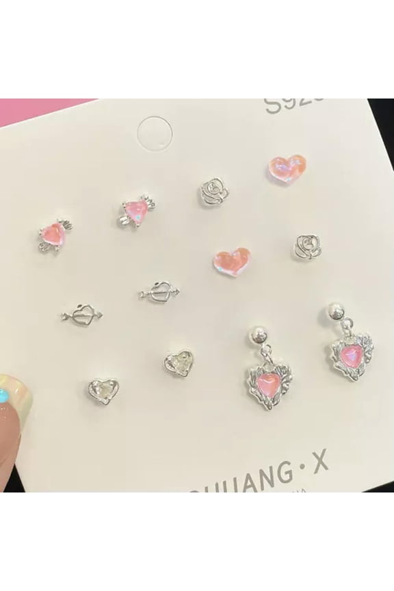 6Pair Hollow Heart Butterfly Metal Earring Sweet Cool Bow Star Earring Studs-Magic Love