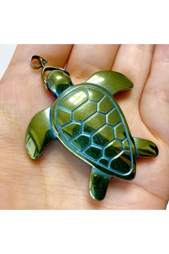 6Pcs Green Carved Hematite Turtle Pendant Bead 43x43x7mm