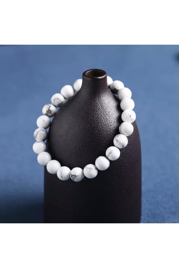 6mm 8mm 10mm Men Women White Natural Stone Gemstone Round Beads Fashion Bracelet-10 mm