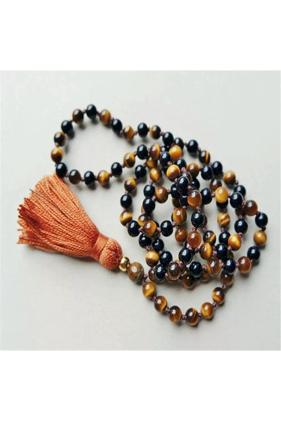 6mm Black Onyx Tiger's Eye Gemstone 108 Beads Mala Necklace Chakra Sutra Chain