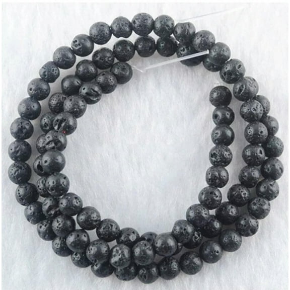 K-KED 6mm Black Volcano Round Ball Loose Bead 15.5 Inch