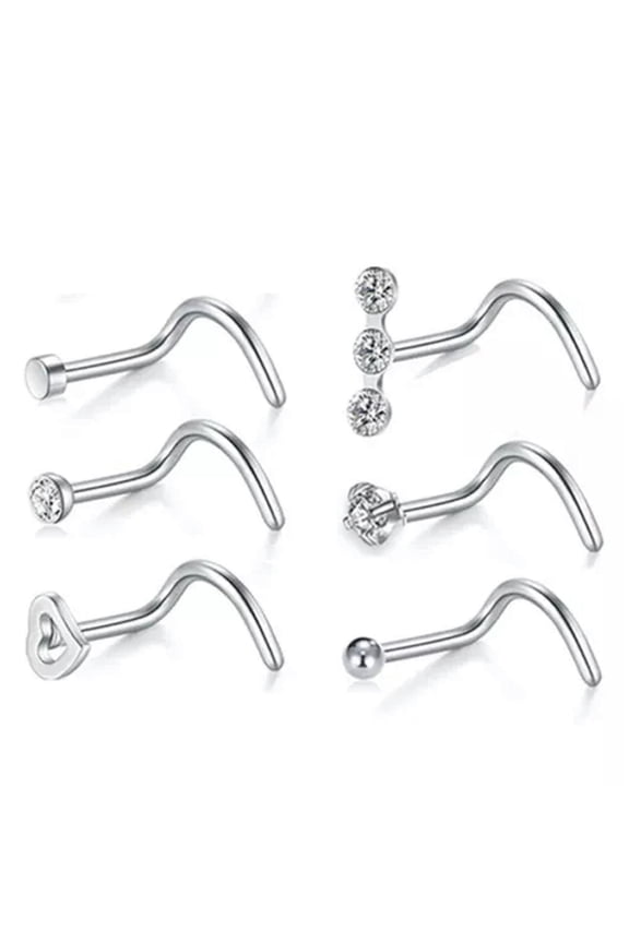 6pcs CZ Nose Stud 20g for Women Surgical Steel Nose Piercing Nostril Jewelry-Screw studs