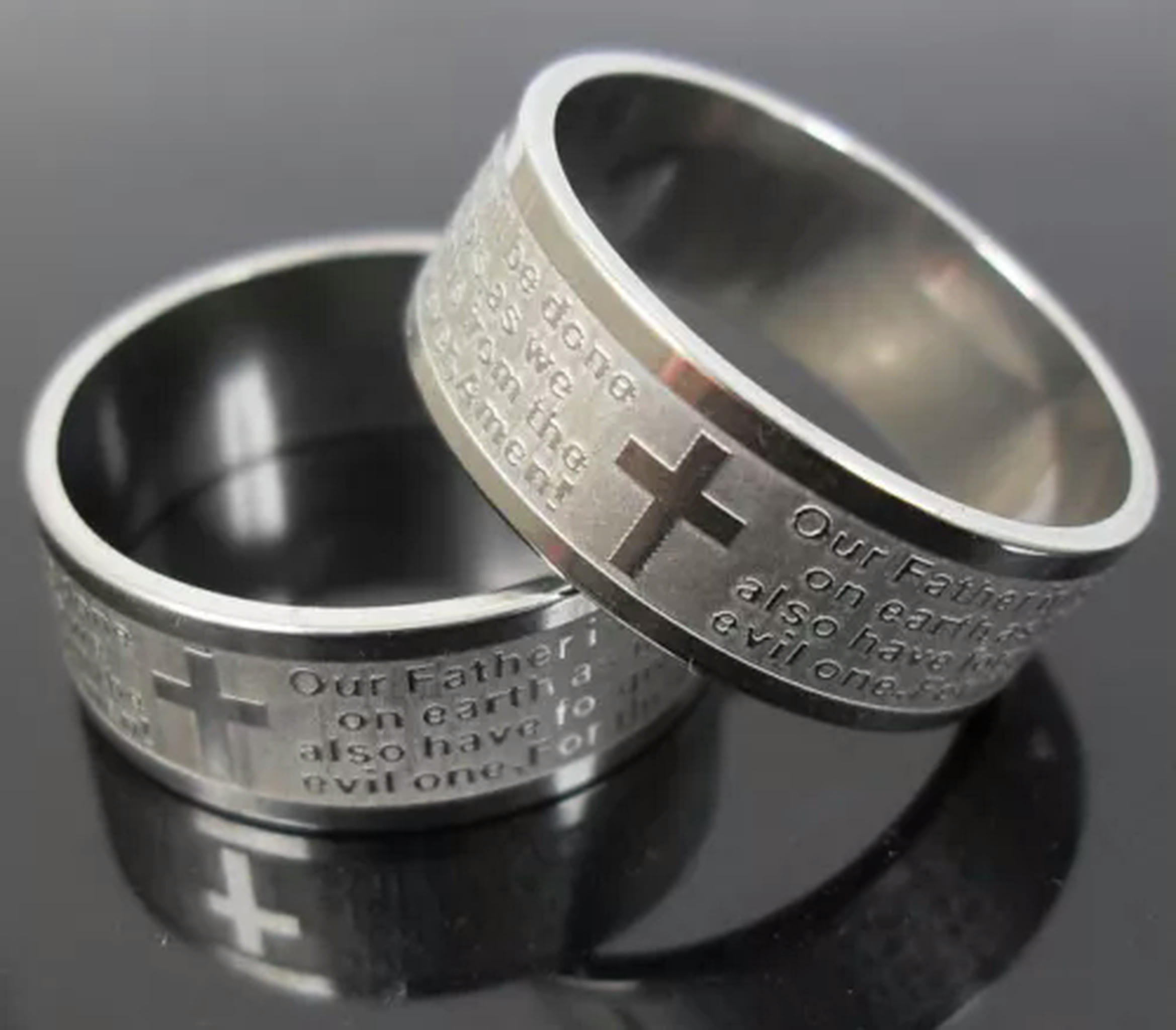 K-KED 6pcs ETCH English LORD'S PRAYER Stainless Steel Ring MEN Jesus ...
