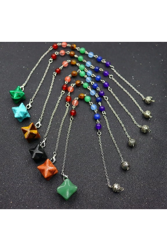 6pcs Merkaba Star Point Mixed Stone Pendant Natural Rock Reiki Energy Healing