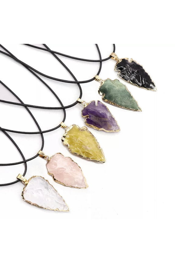 6pcs Mix Gem Chakra Rough Metal edgie Rrrow Pendant Healing Amulet Energy