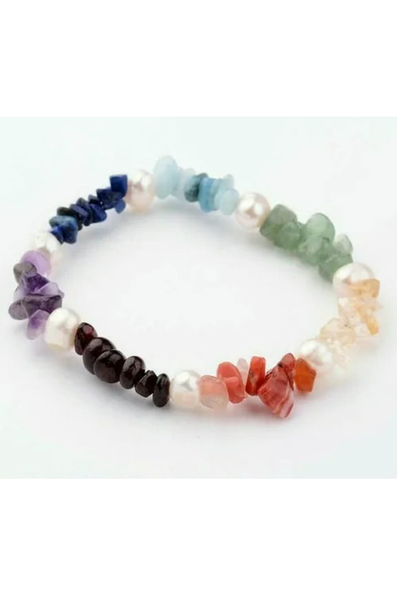 7 Chakra Bracelet Crystal Gemstone Pearl Reiki Healing Anxiety Healing Rainbow