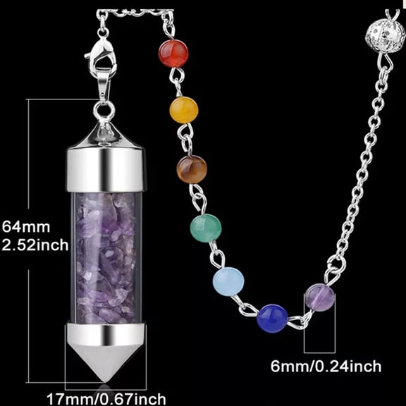 K-KED 7 Chakra Natural Amethyst Gravel Drift Bottle Pendant Bead Pendulum Healing Gift