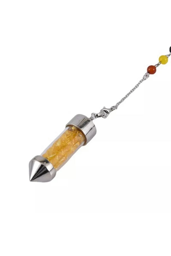 7 Chakra Natural Citrine Quartz Gravel Drift Bottle Pendant Bead Pendulum Reiki