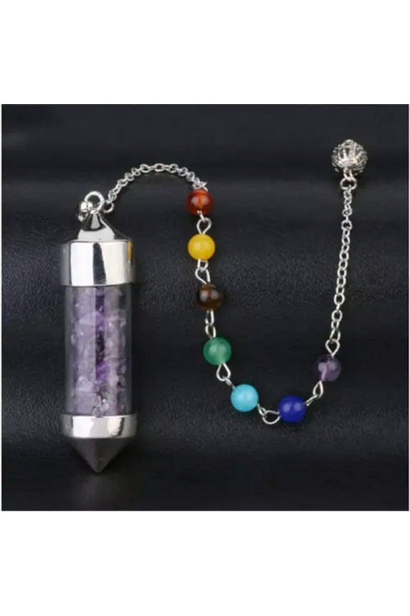 7 Chakra Wishing Bottle Pendulum Reiki Natural Chip Stone Pendant Necklace -Amethyst