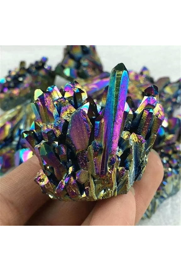 70g Natural Aura Rainbow Quartz Energy Crystal Cluster Titanium Specimen Mineral-default