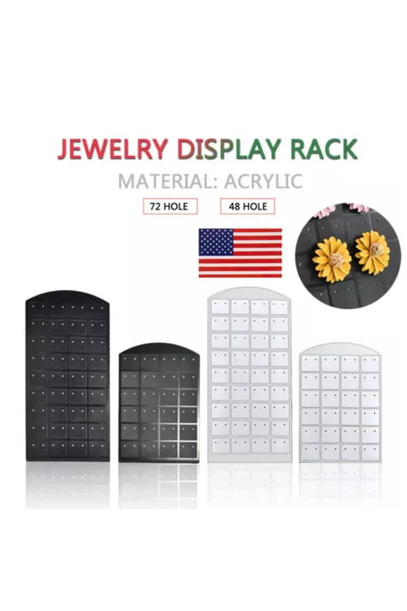 72-Hole Earring Ear Stud Delicate Jewelry Showcase Stand Holder Display Racks US-White - 72holes