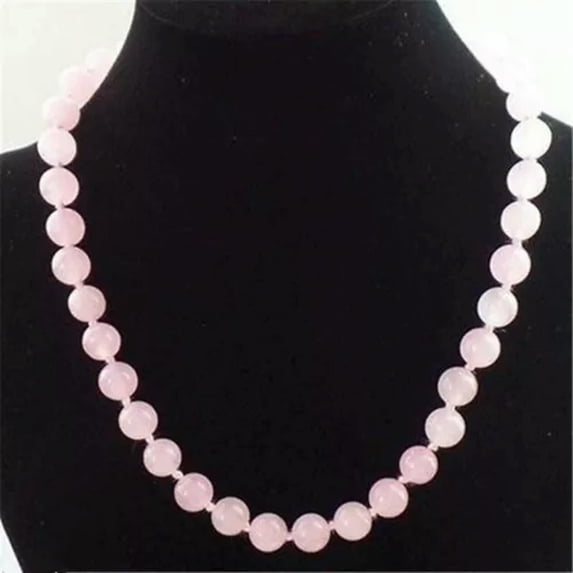 K-KED 8/10/12mm Natural Pink Quartz Round Gemstone Beads Necklace 18" -10mm