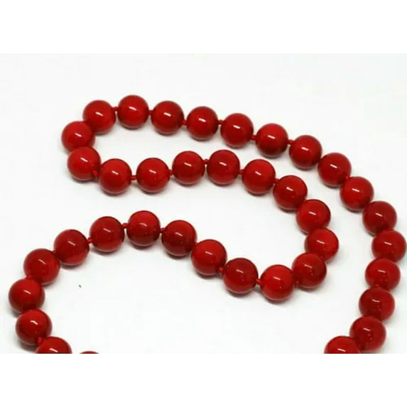 K-KED 8/10/ 12mm Shell Pearl Round Gems Beads Necklace 18" Shell Pearl Not Pearl-Red-10mm