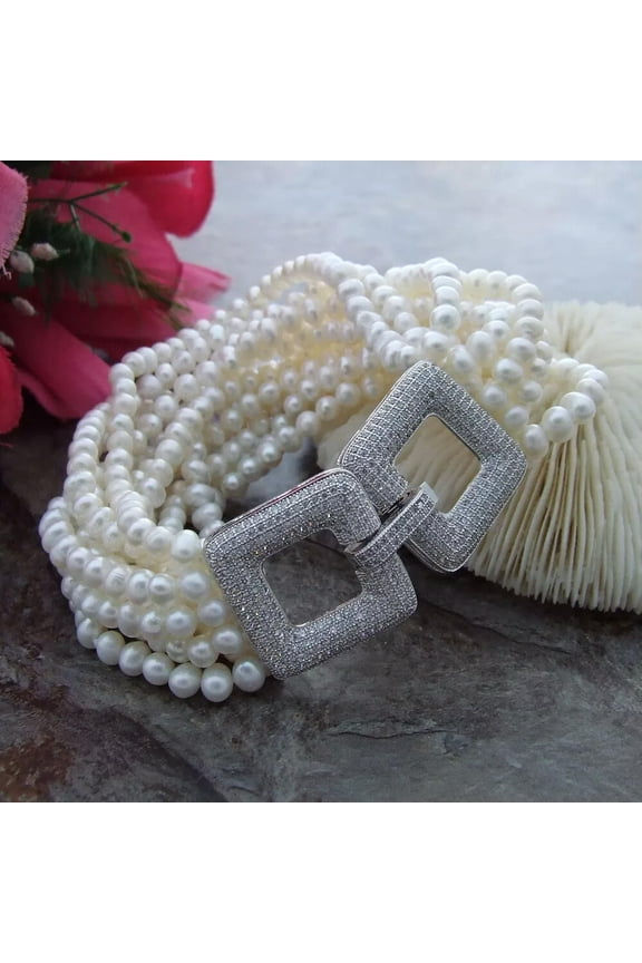 8" 12 Strands 4-5MM White Pearl Bracelet