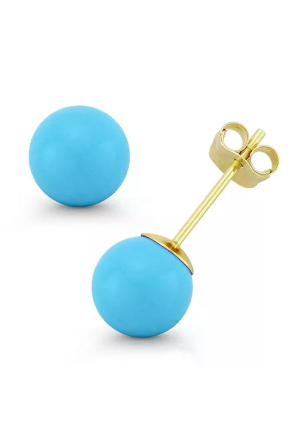8-12mm Turquoise Blue Shell Pearl Ball Studs Pushback Stud Earrings-10 mm